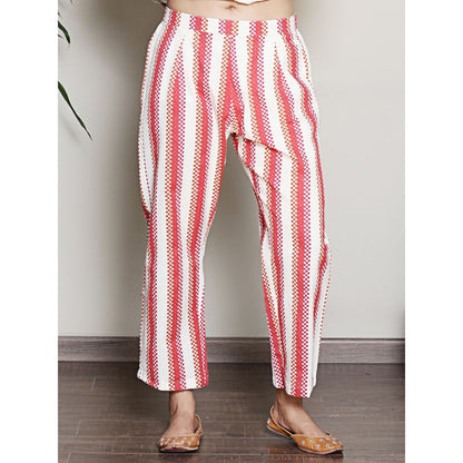Spring Soul Printed Off-White Collared A-Line Kurta with Pant (Set of 2)