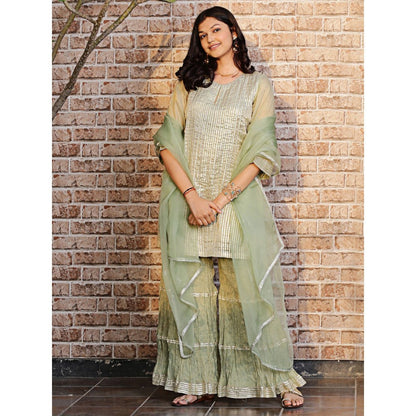 Spring Soul Pista Green Metallic Sharara with Kurta and Dupatta (Set of 3)