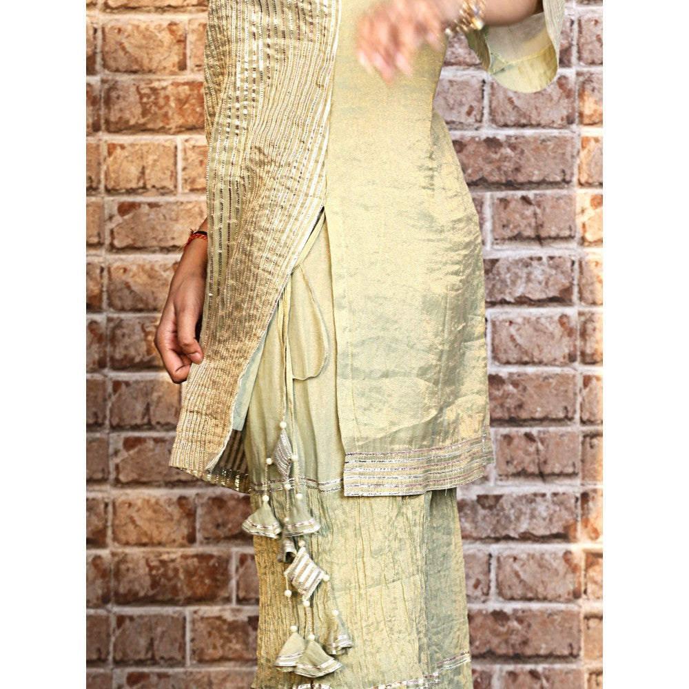 Spring Soul Pista Green Metallic Sharara with Kurta and Dupatta (Set of 3)