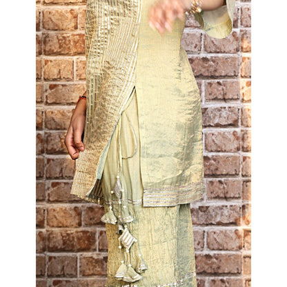 Spring Soul Pista Green Metallic Sharara with Kurta and Dupatta (Set of 3)