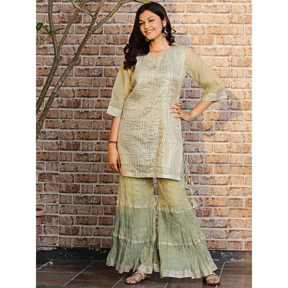 Spring Soul Pista Green Metallic Sharara with Kurta and Dupatta (Set of 3)