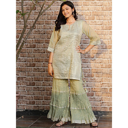 Spring Soul Pista Green Metallic Sharara with Kurta and Dupatta (Set of 3)