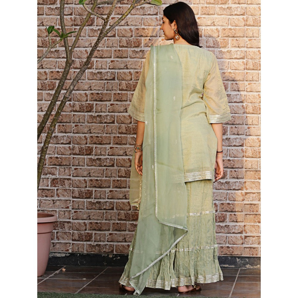 Spring Soul Pista Green Metallic Sharara with Kurta and Dupatta (Set of 3)