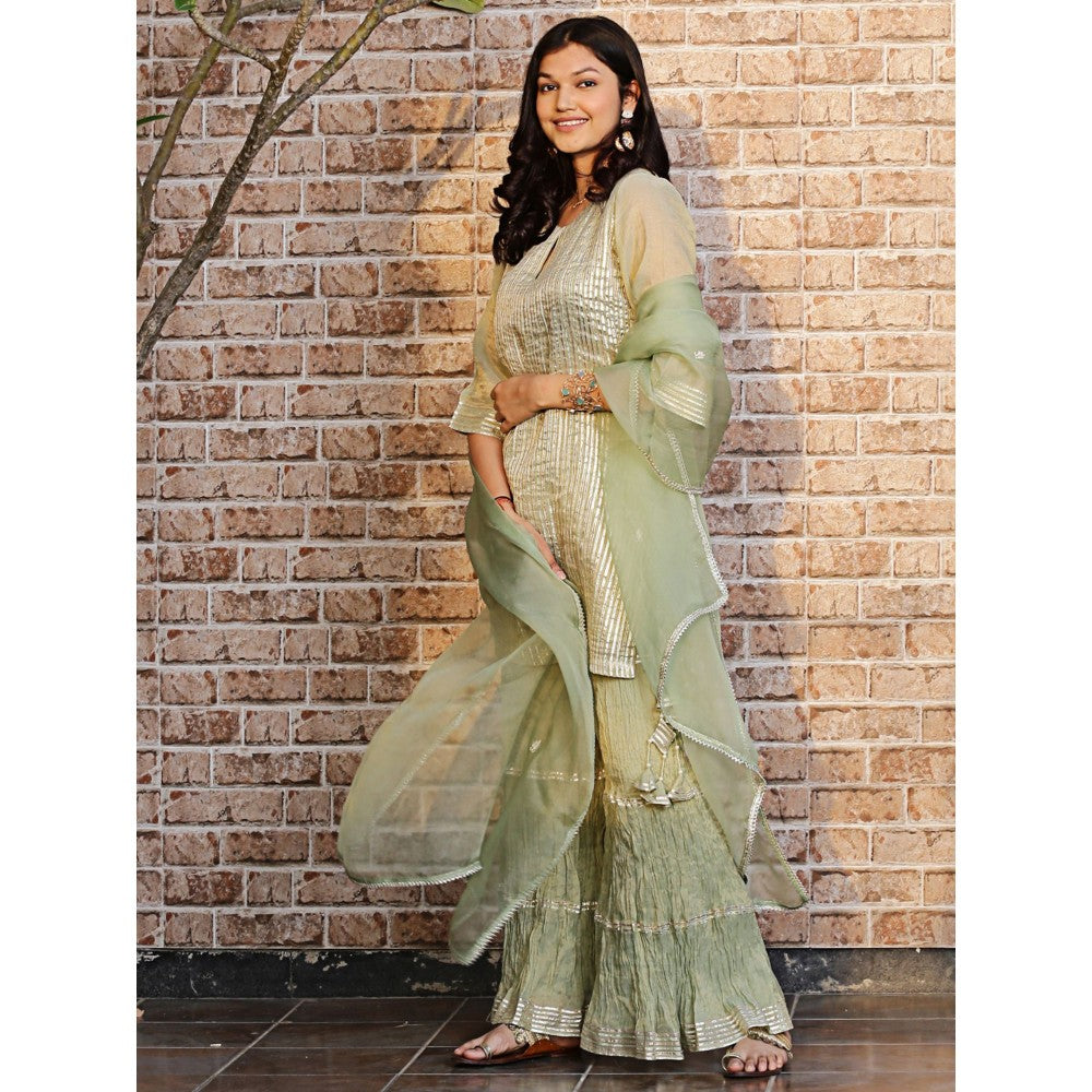 Spring Soul Pista Green Metallic Sharara with Kurta and Dupatta (Set of 3)