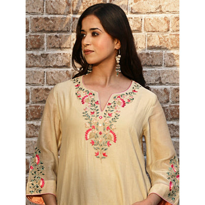 Spring Soul Yellow Embroidered Kurta and Pant with Dupatta (Set of 3)