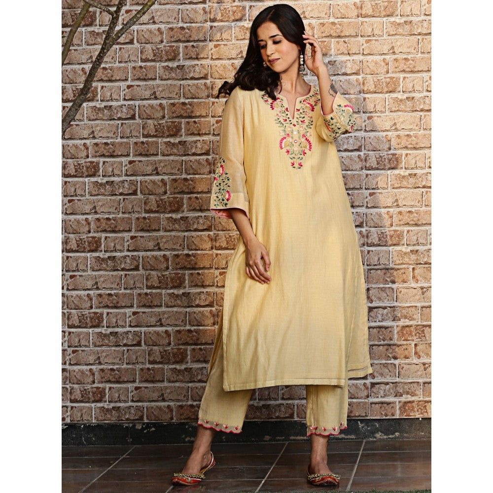 Spring Soul Yellow Embroidered Kurta and Pant with Dupatta (Set of 3)