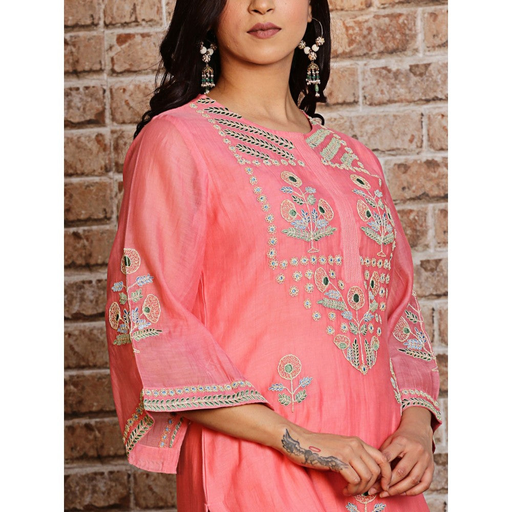 Spring Soul Coral Embroidered Kurta and Pant with Dupatta (Set of 3)