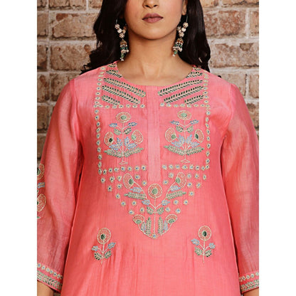 Spring Soul Coral Embroidered Kurta and Pant with Dupatta (Set of 3)