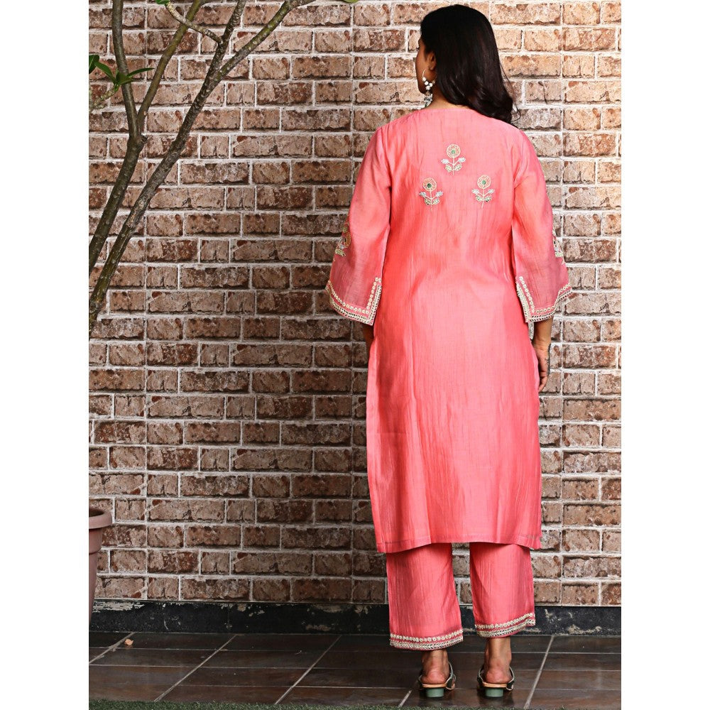 Spring Soul Coral Embroidered Kurta and Pant with Dupatta (Set of 3)
