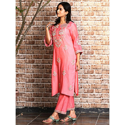 Spring Soul Coral Embroidered Kurta and Pant with Dupatta (Set of 3)
