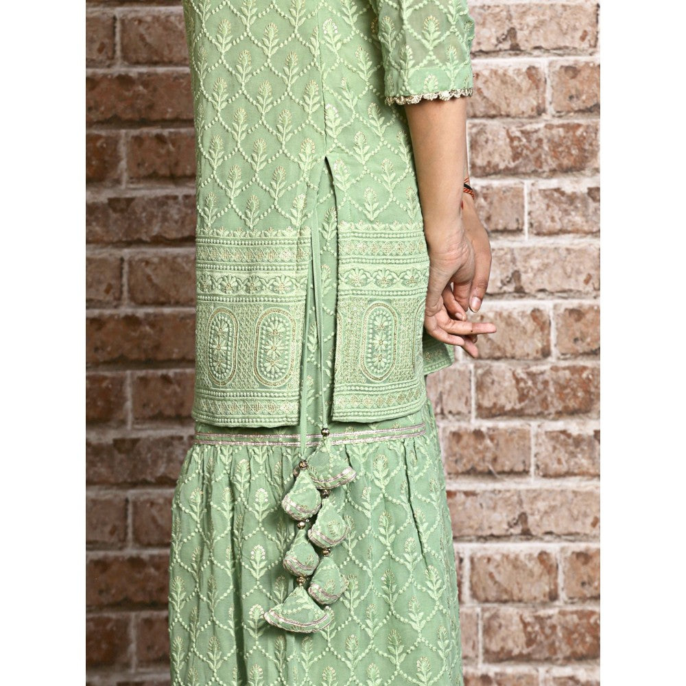 Spring Soul Green Embroidered Sharara with Kurta and Dupatta (Set of 3)