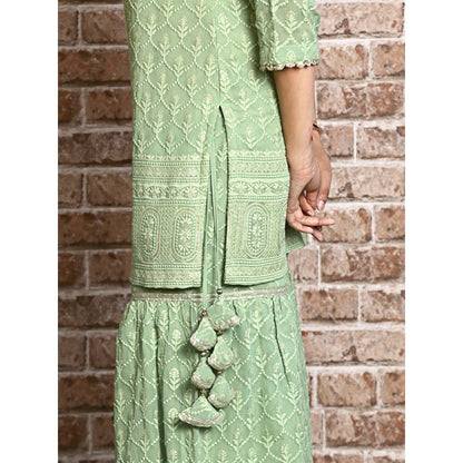 Spring Soul Green Embroidered Sharara with Kurta and Dupatta (Set of 3)