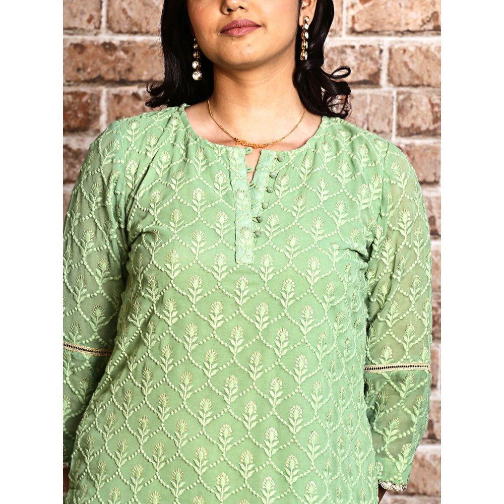 Spring Soul Green Embroidered Sharara with Kurta and Dupatta (Set of 3)