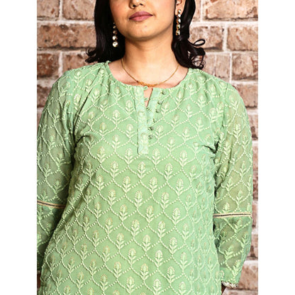 Spring Soul Green Embroidered Sharara with Kurta and Dupatta (Set of 3)
