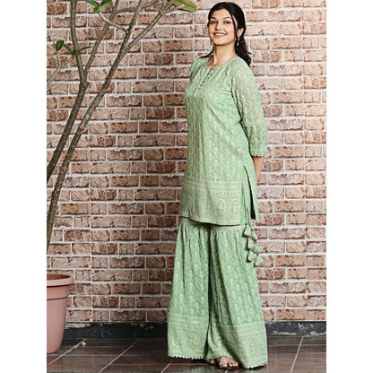 Spring Soul Green Embroidered Sharara with Kurta and Dupatta (Set of 3)