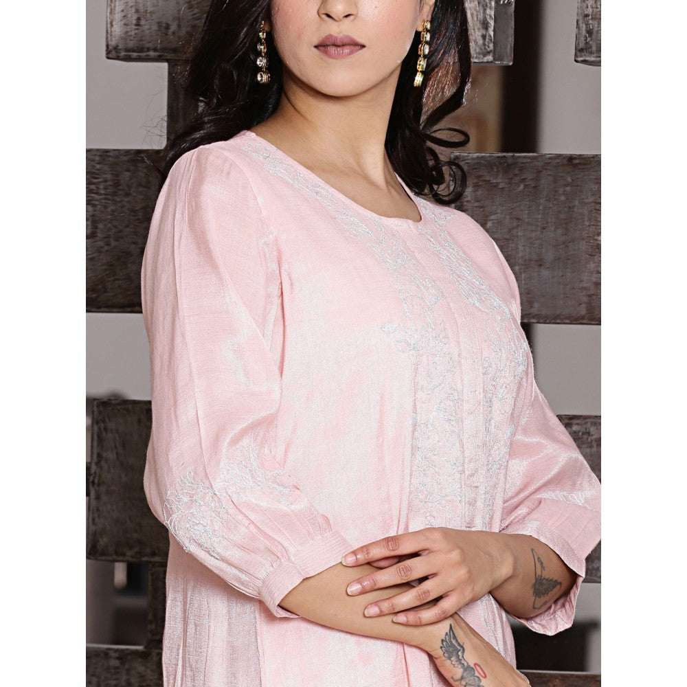 Spring Soul Pink Chanderi Kurta with Zari Detailing Pant (Set of 2)