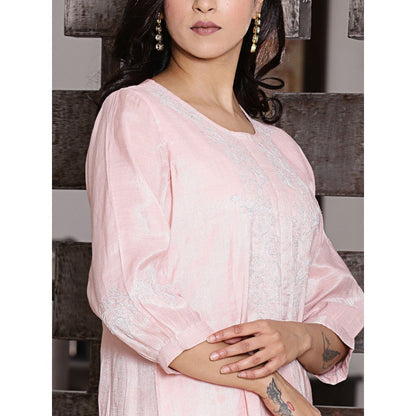 Spring Soul Pink Chanderi Kurta with Zari Detailing Pant (Set of 2)