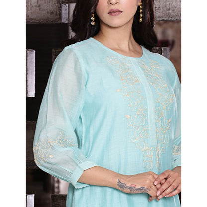 Spring Soul Aqua Blue Chanderi Kurta with Zari Detailing Pant (Set of 2)