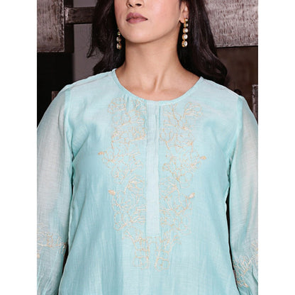 Spring Soul Aqua Blue Chanderi Kurta with Zari Detailing Pant (Set of 2)