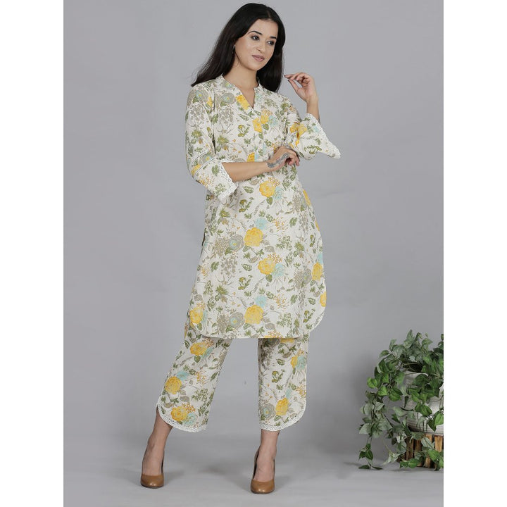 Spring Soul Yellow Floral Printed Cotton Flax Co-Ord (Set of 2)