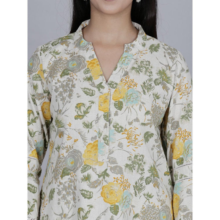 Spring Soul Yellow Floral Printed Cotton Flax Co-Ord (Set of 2)