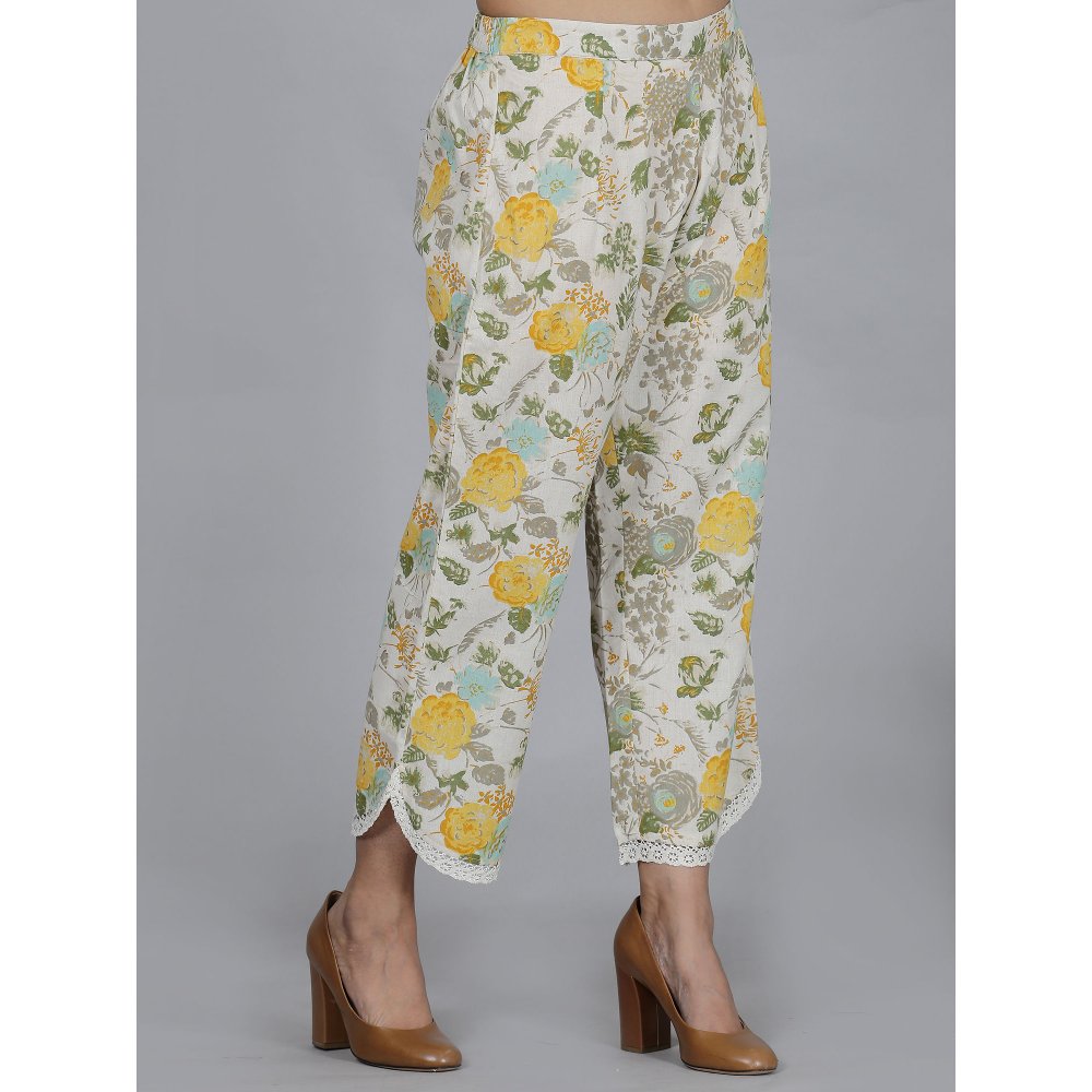 Spring Soul Yellow Floral Printed Cotton Flax Co-Ord (Set of 2)