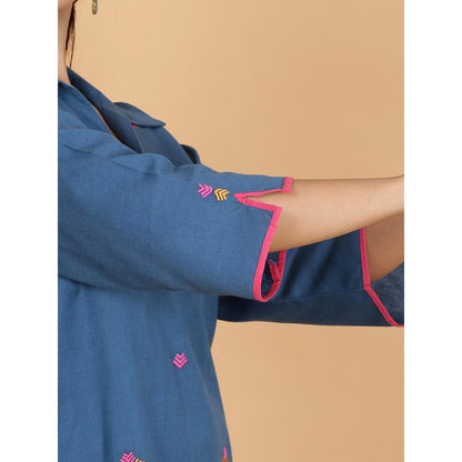 Spring Soul Blue Coloured Cotton Flax Kurta with Pant (Set of 2)