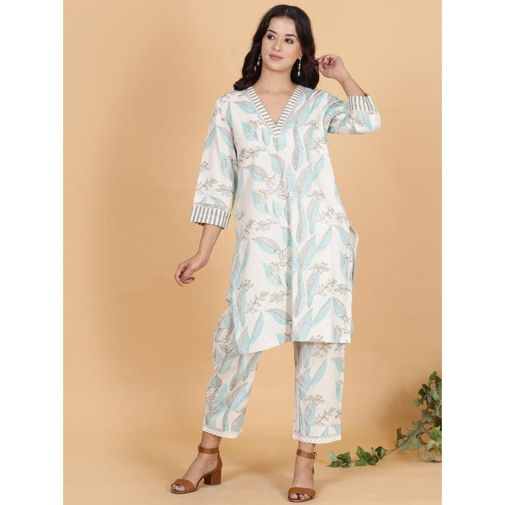 Spring Soul Blue Leaves Printed A-Line Co-Ord (Set of 2)