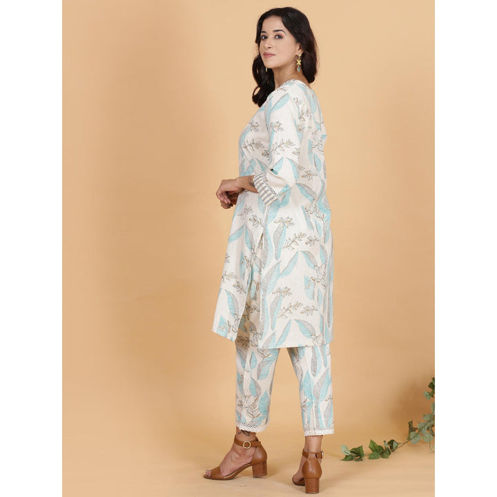 Spring Soul Blue Leaves Printed A-Line Co-Ord (Set of 2)