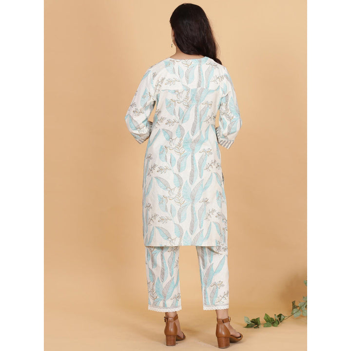 Spring Soul Blue Leaves Printed A-Line Co-Ord (Set of 2)