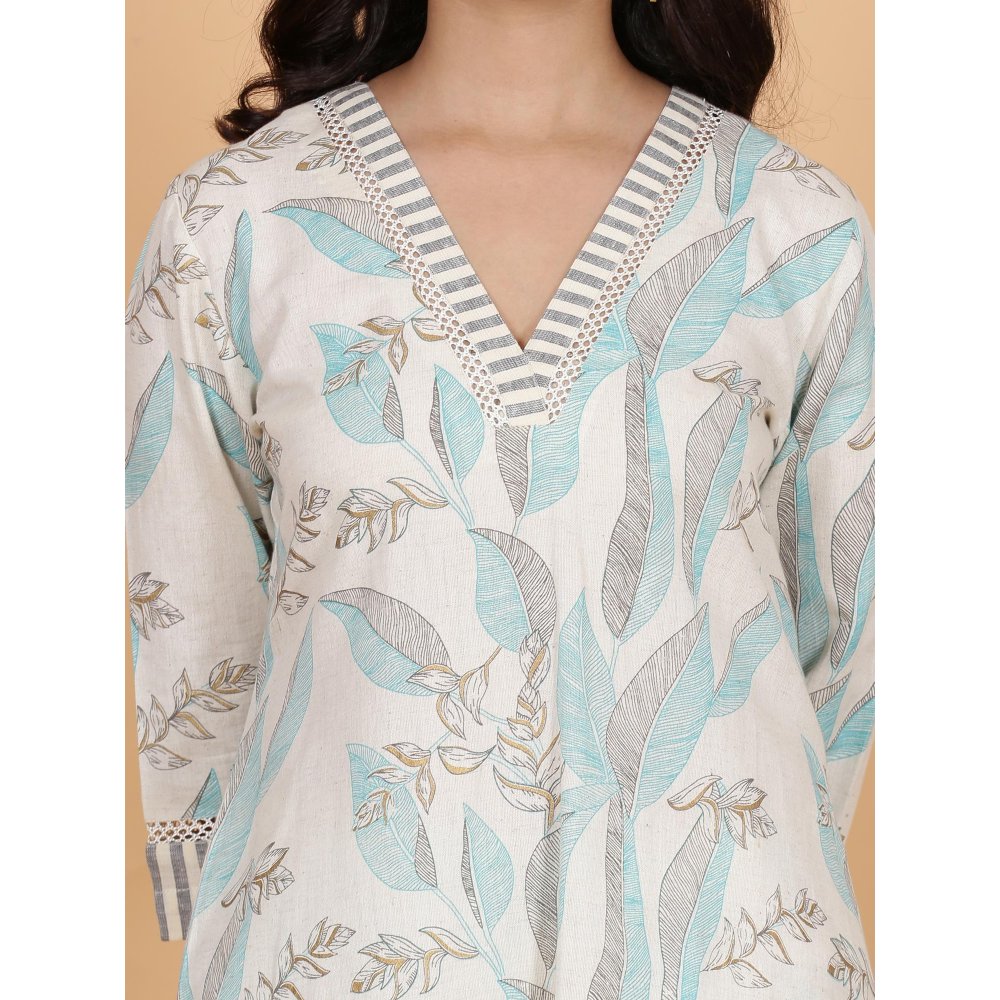 Spring Soul Blue Leaves Printed A-Line Co-Ord (Set of 2)