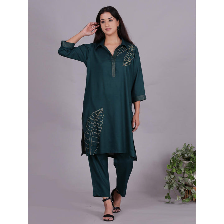 Spring Soul Green Embroidered Viscose Cotton Kurta with Pant (Set of 2)