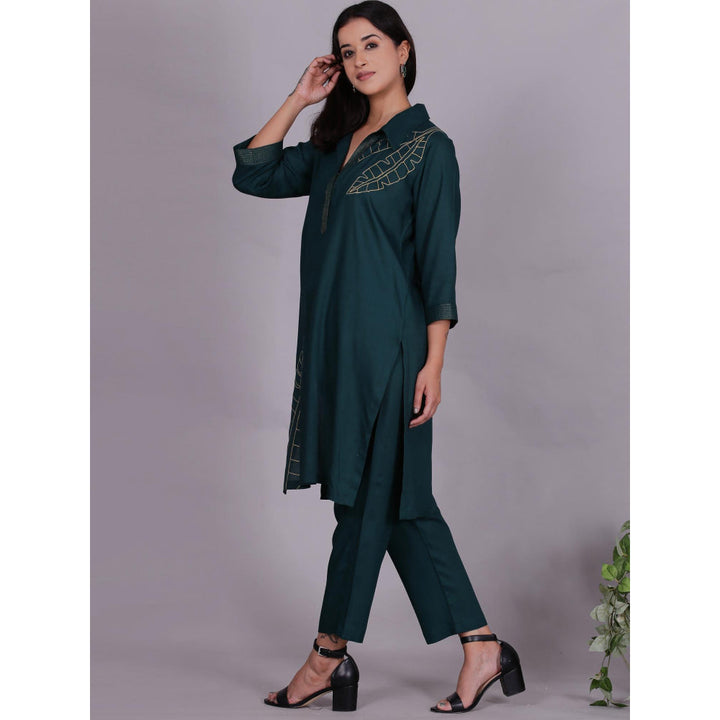 Spring Soul Green Embroidered Viscose Cotton Kurta with Pant (Set of 2)