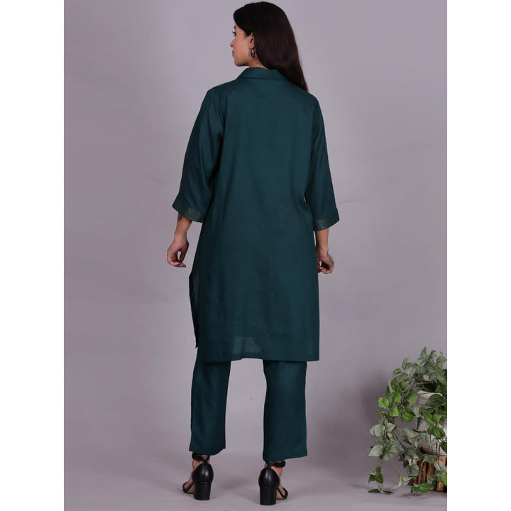 Spring Soul Green Embroidered Viscose Cotton Kurta with Pant (Set of 2)