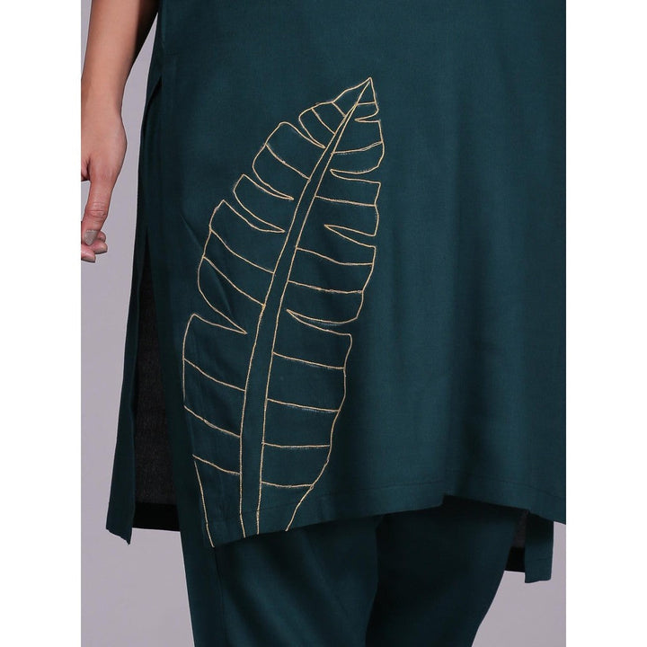 Spring Soul Green Embroidered Viscose Cotton Kurta with Pant (Set of 2)