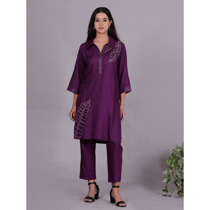 Spring Soul Purple Embroidered Viscose Cotton Kurta with Pant (Set of 2)