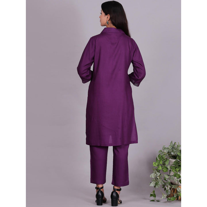 Spring Soul Purple Embroidered Viscose Cotton Kurta with Pant (Set of 2)