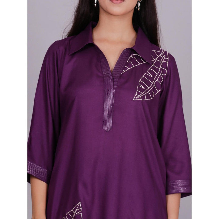 Spring Soul Purple Embroidered Viscose Cotton Kurta with Pant (Set of 2)