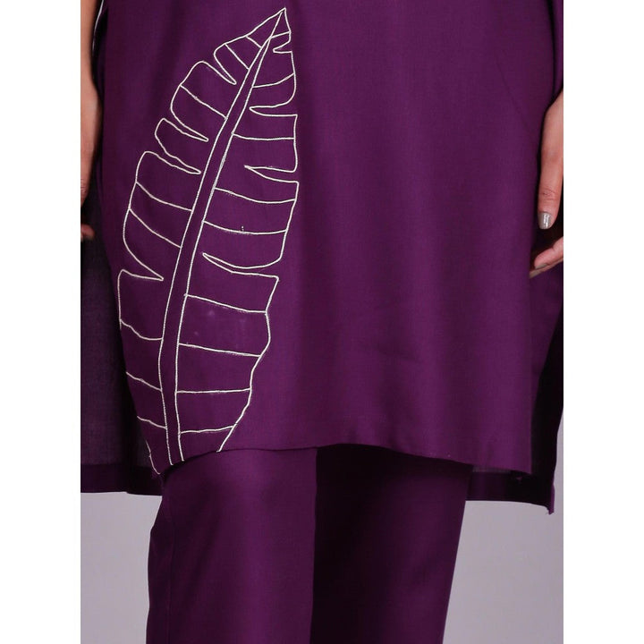 Spring Soul Purple Embroidered Viscose Cotton Kurta with Pant (Set of 2)