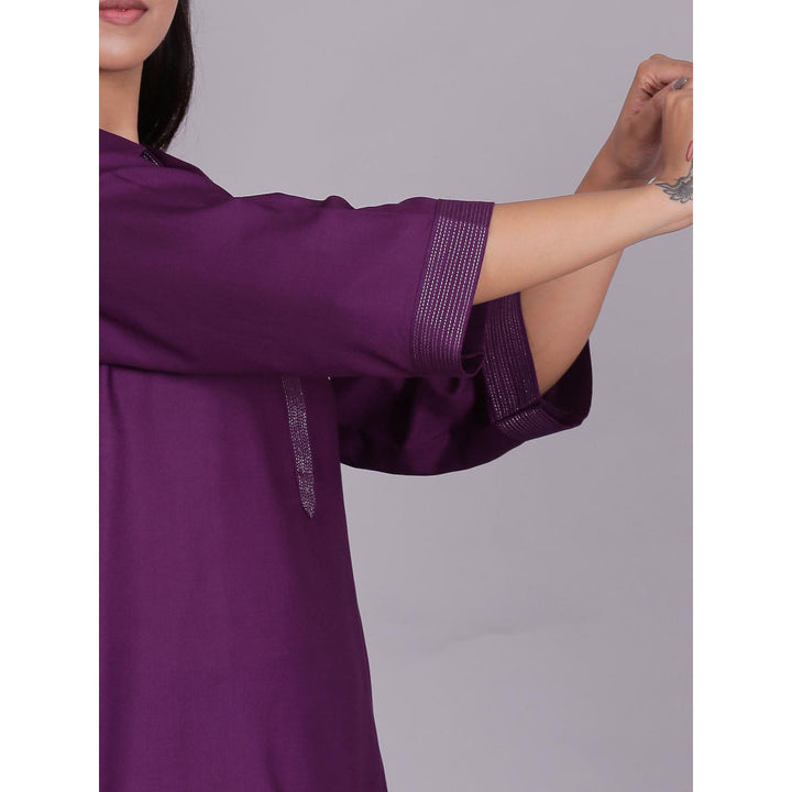 Spring Soul Purple Embroidered Viscose Cotton Kurta with Pant (Set of 2)