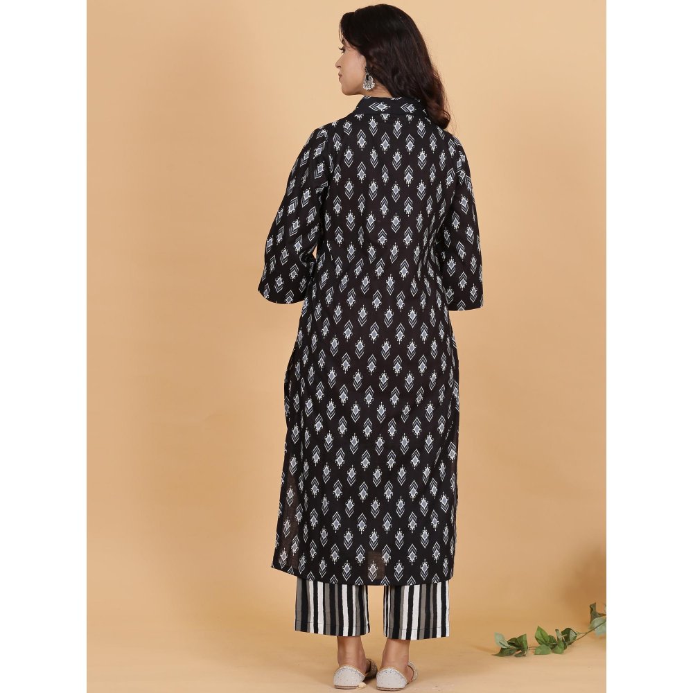 Spring Soul Black Ikat Kurta with Striped Pant (Set of 2)