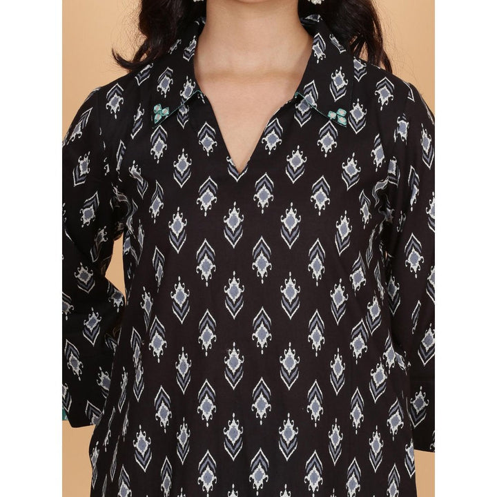 Spring Soul Black Ikat Kurta with Striped Pant (Set of 2)