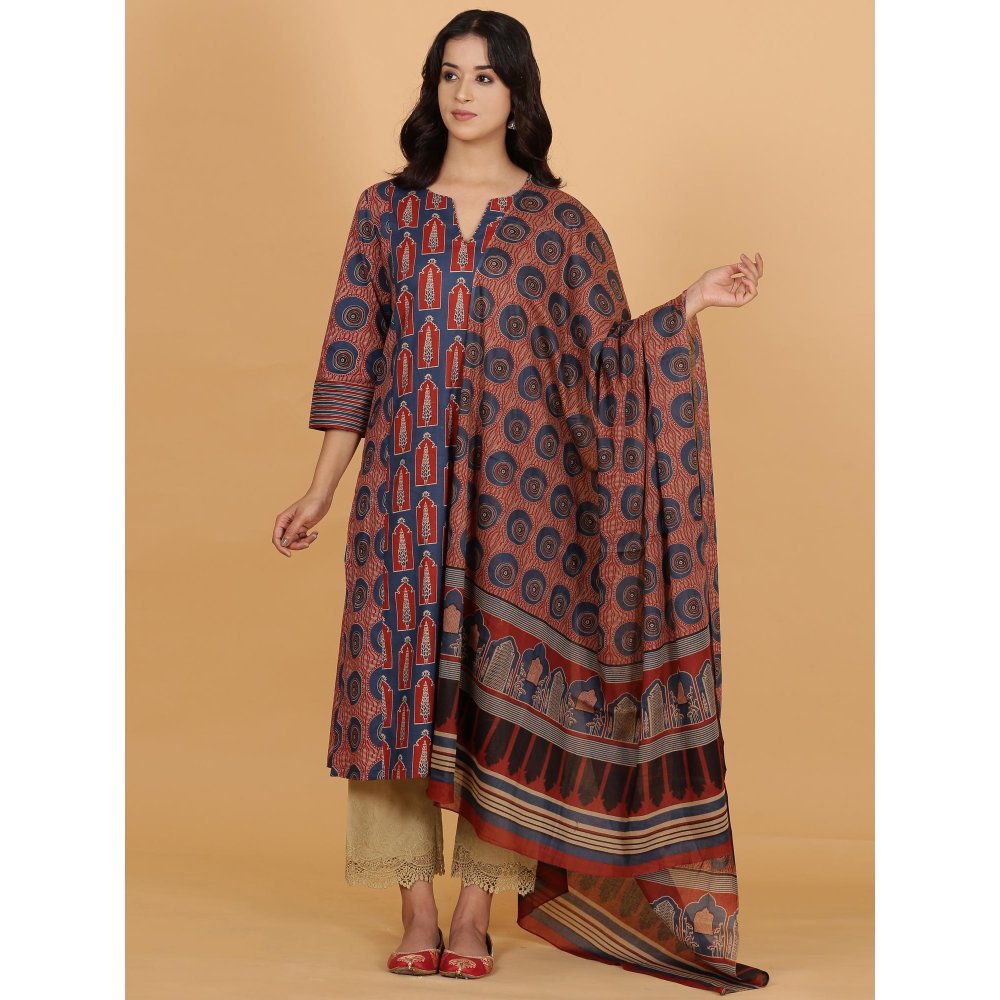 Multi-Color Printed Cotton Kurta With Pant and Dupatta (Set of 3)