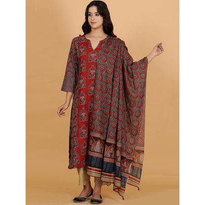Multi-Color Printed Cotton Kurta With Pant and Dupatta (Set of 3)
