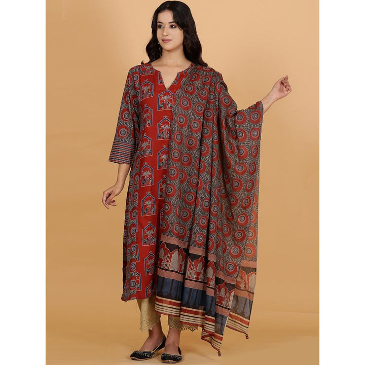 Multi-Color Printed Cotton Kurta With Pant and Dupatta (Set of 3)