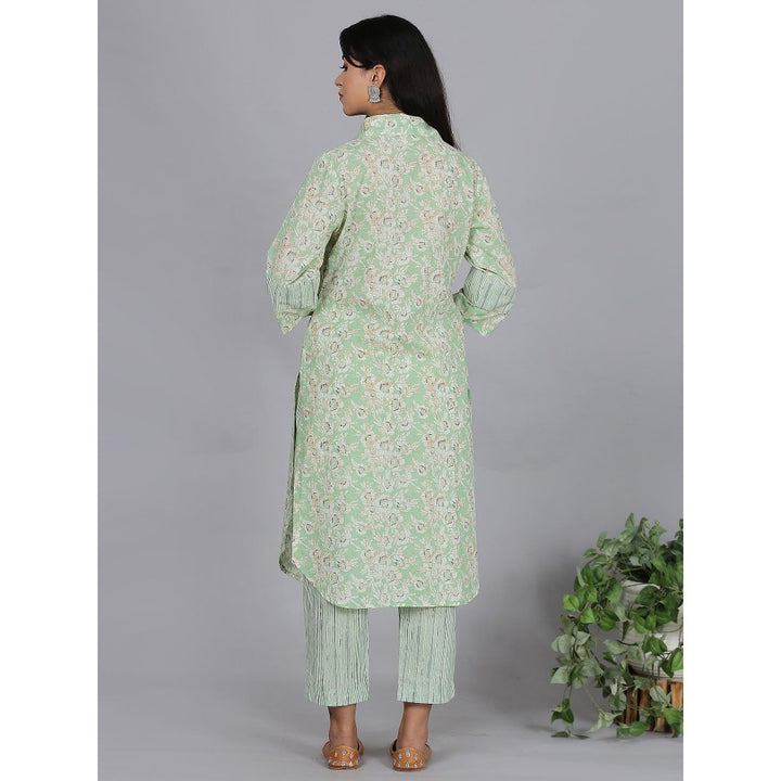 Spring Soul Green Printed Full Placket Cotton Kurta with Pant (Set of 2)