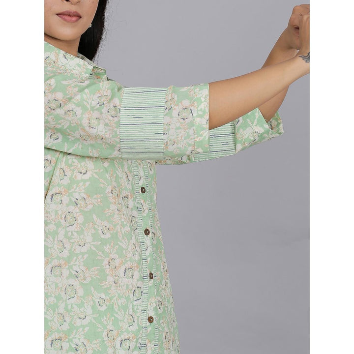 Spring Soul Green Printed Full Placket Cotton Kurta with Pant (Set of 2)