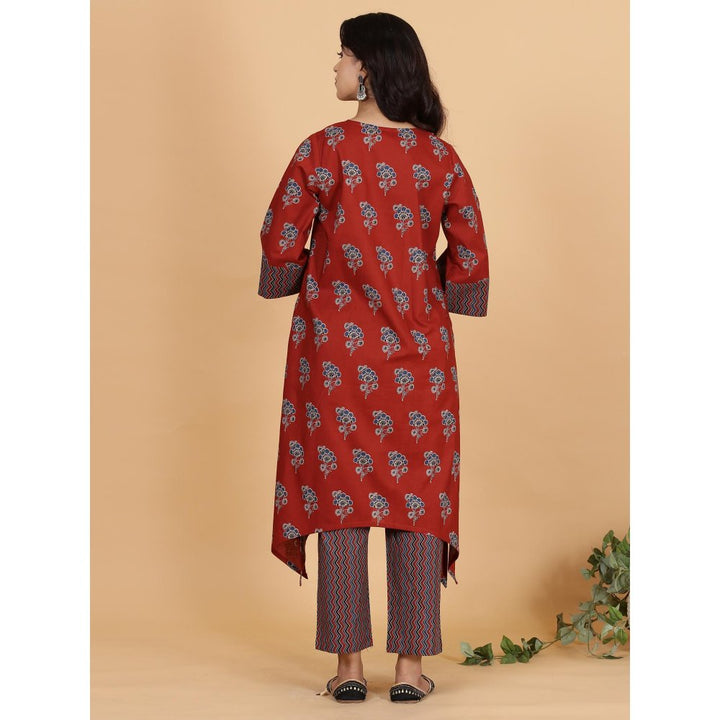 Spring Soul Red Pocket Embroidery Kurta with Zig-Zag Pant (Set of 2)