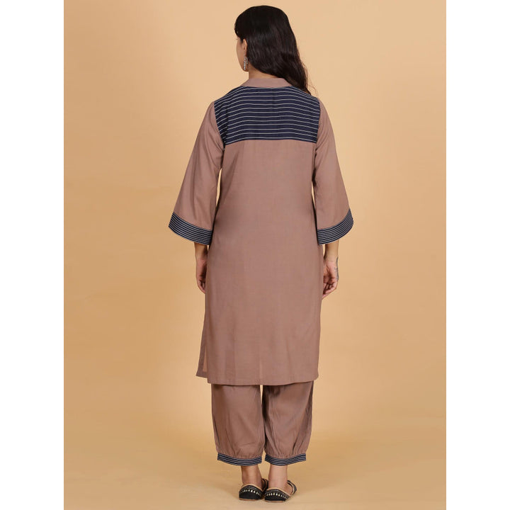 Spring Soul Brown Solid Cotton Modal A-Line Neck And Detailing Kurta With Salwar (Set of 2)