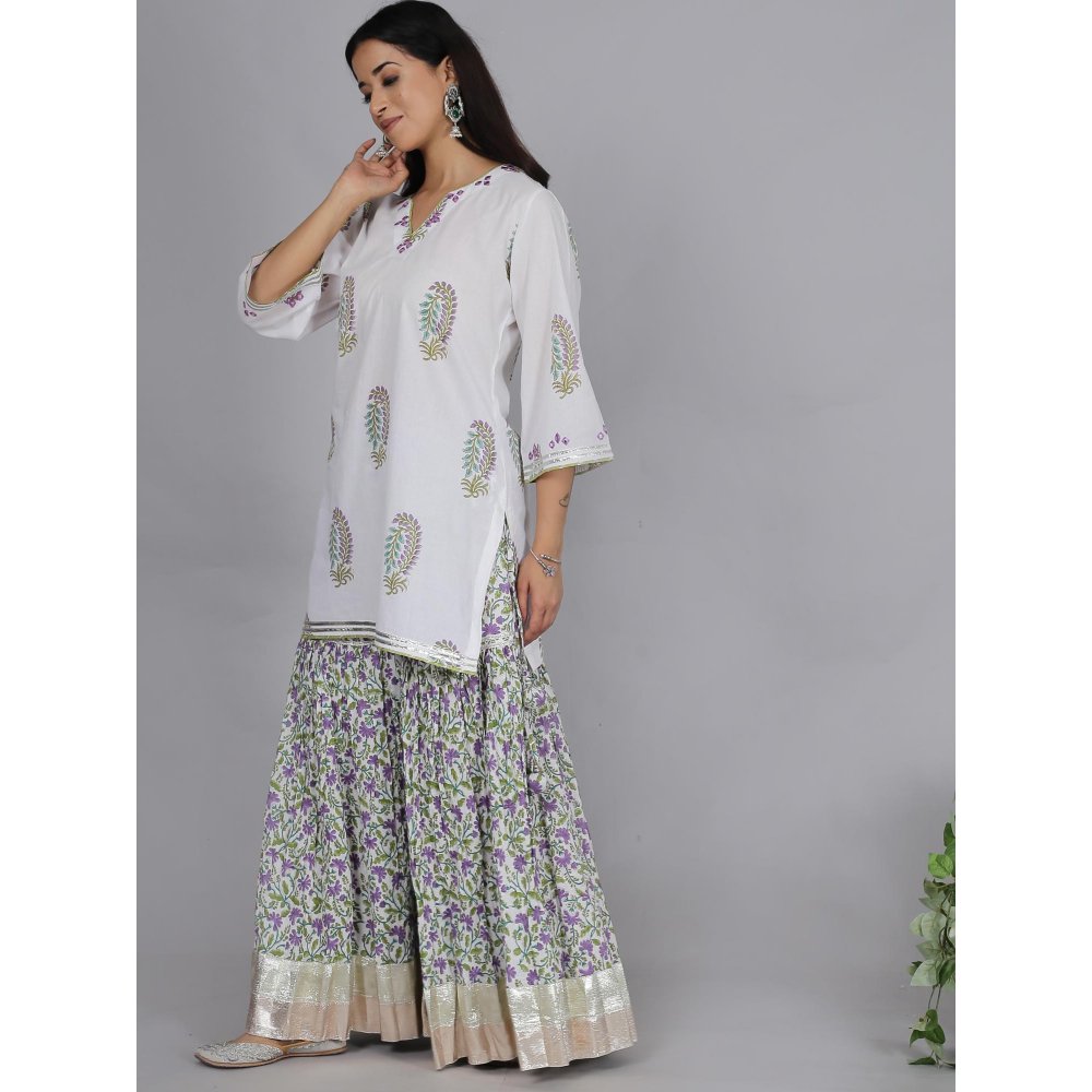 Spring Soul Multi-Color Printed Sharara with Kurti and Dupatta (Set of 3)